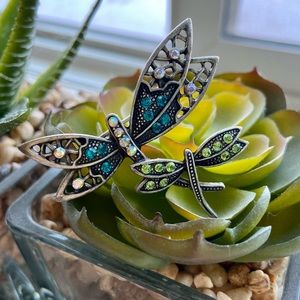 Jeweled Green & Blue Dragonfly Brooch Pin